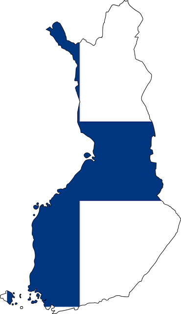 A Finland map outline with colors of the Finland flag